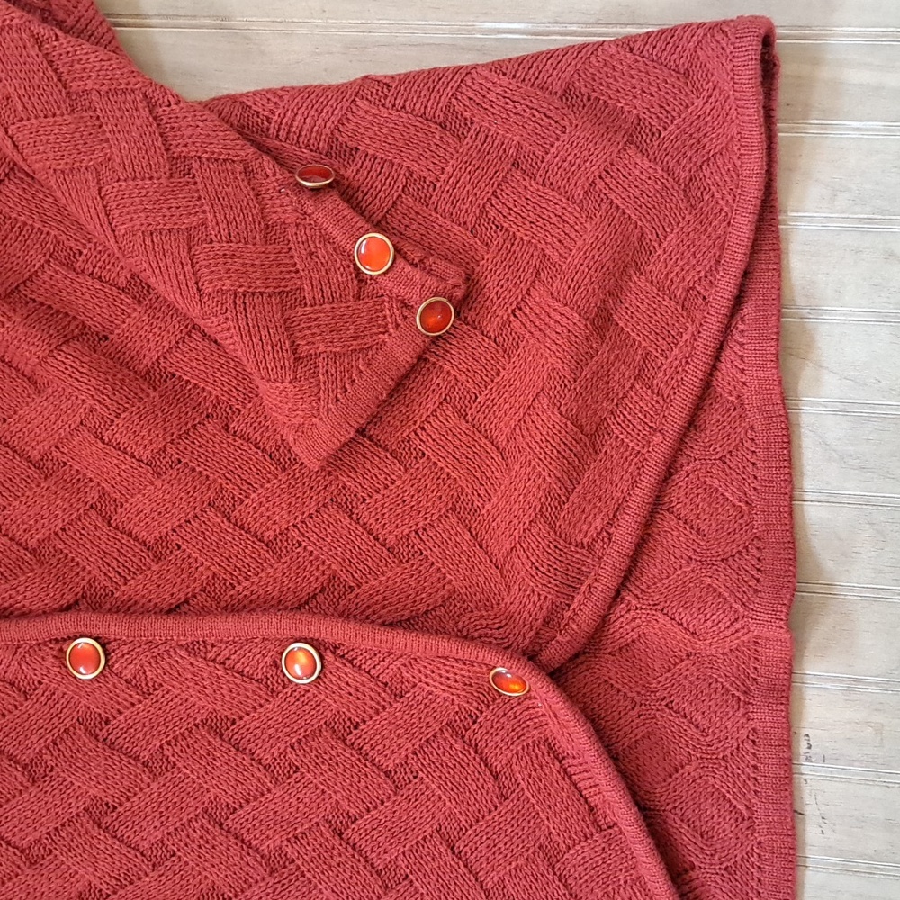 Koret Rust Red Textured Knit Woven Granny Comfy Cardigan Jacket Button Front - Picture 5 of 10